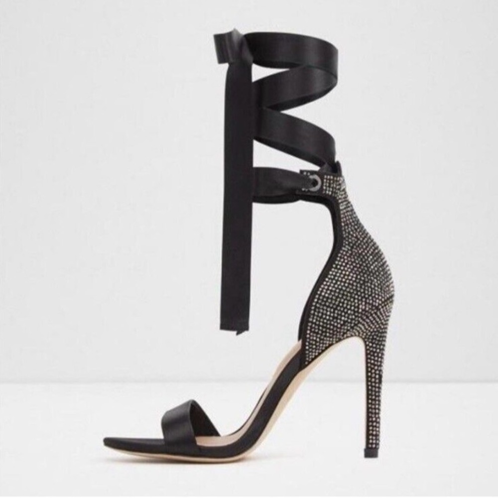 Aldo Mirilian Black Stiletto Heels with Ankle Wrap